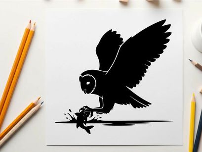 Silhouette of an owl swooping down to catch prey in mid air