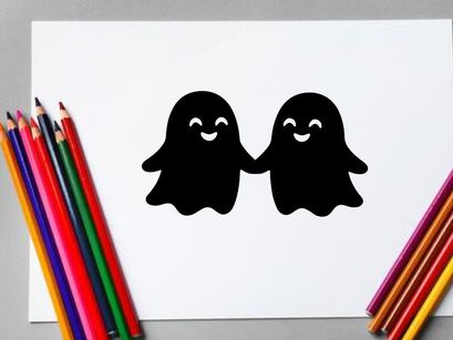 Cute Cartoon Ghosts Holding Hands for Halloween or Spooky Decor