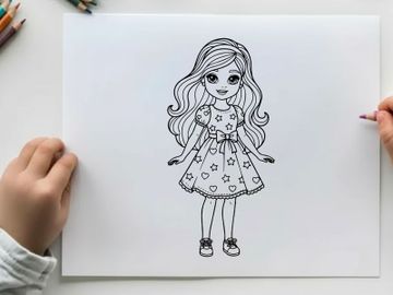 Cute girl in star dress smiling vector illustration preview picture