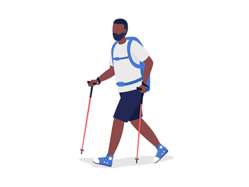 Man hiking semi flat color vector character preview picture