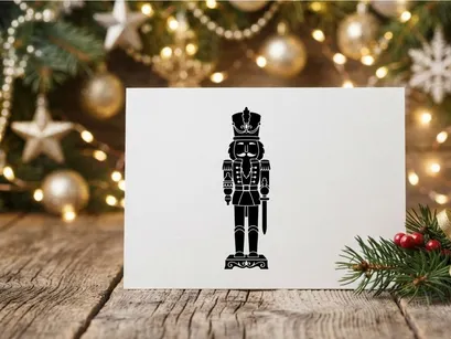 Silhouet hitam prajurit nutcracker Natal terisolasi pada latar belakang putih.