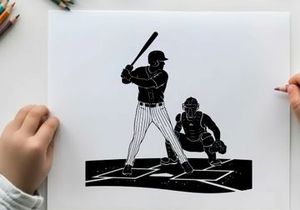 Baseball player silhouette at home plate with catcher