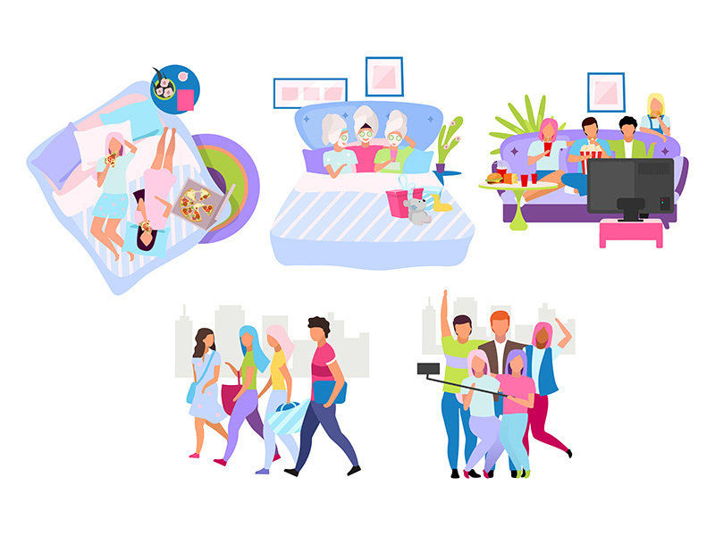 Group of people, friends flat vector illustrations set