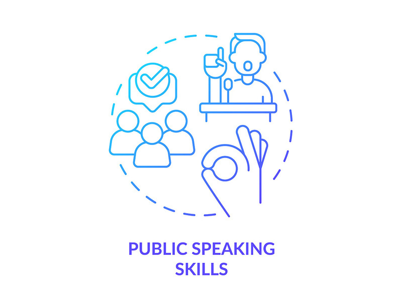Public speaking skills blue gradient concept icon