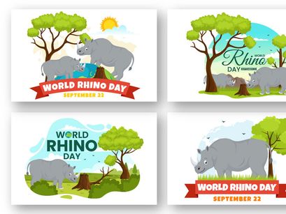 13 World Rhino Day Vector Illustration