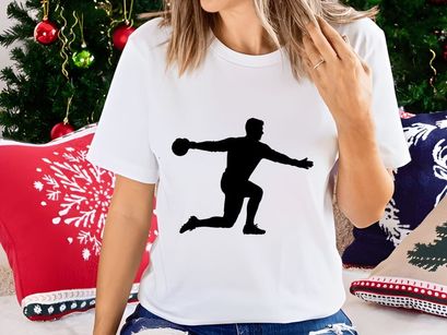 A silhouette of a man playing handball in a dynamic pose with outstretched arms