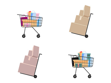 Hand truck and supermarket trolley flat color vector objects set preview picture