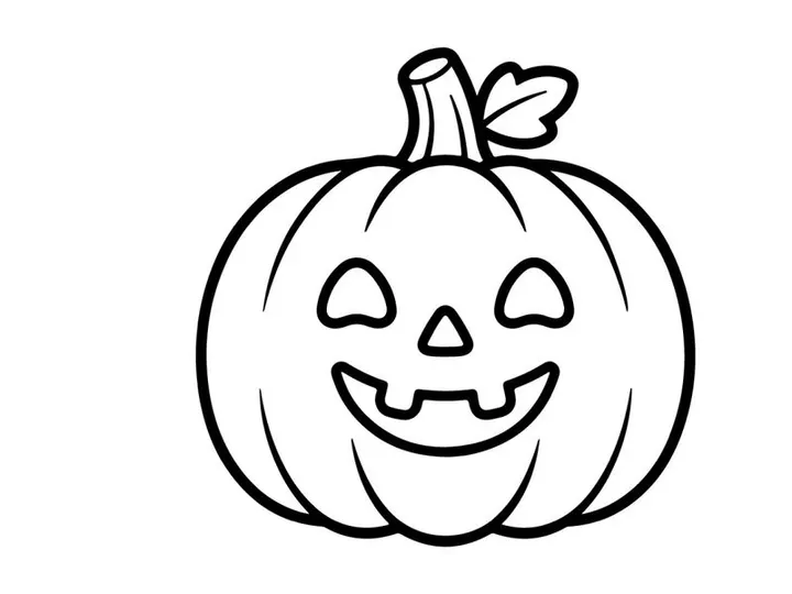 Hand-drawn Halloween jack-o-lantern smiling with triangle eyes. Cute cartoon pumpkin face illustration for festive autumn decor.