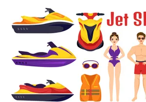 15 People Ride Jet Ski Illustration