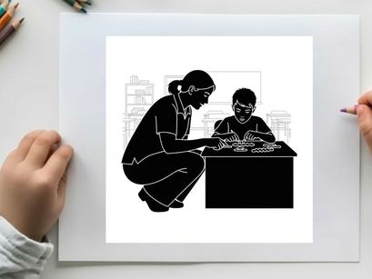 Silhouette of woman and child playing chess game together