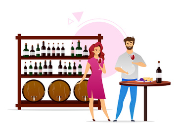 Couple in wine cellar flat color vector illustration preview picture