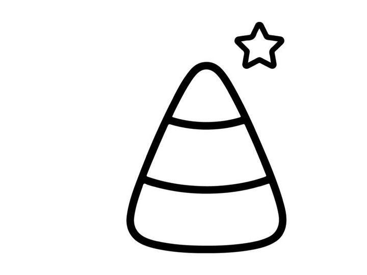 Candy corn icon with a star. Minimalist Halloween candy vector illustration.