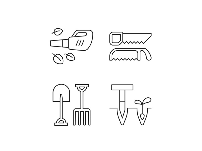 Garden instruments linear icons set