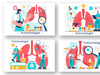 13 Pulmonologist Vector Illustration