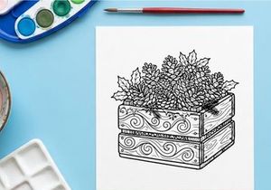 Hand-drawn Christmas gift box with ornate floral design and decorative swirls for festive holiday decor