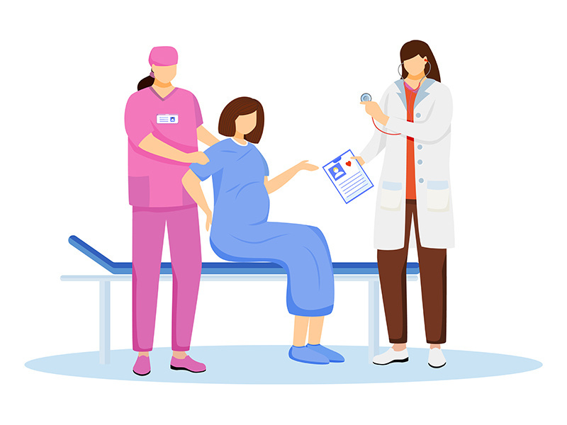 Childbirth at hospital flat vector illustration