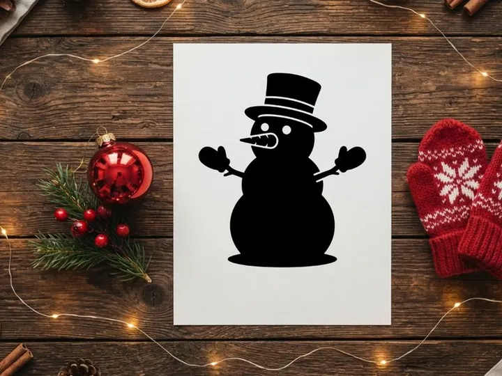 Silhouette of a festive snowman with top hat and outstretched arms