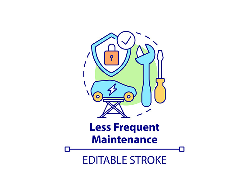 Electric vehicles less frequent maintenance concept icon.