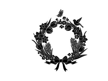 Silhouette of a floral wreath with bow and birds preview picture