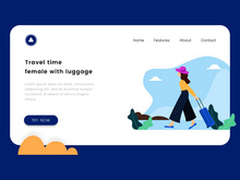 Travel time female with luggage for Landing page
