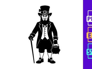 St Patrick's leprechaun mascot cartoon holding pot of gold clover preview picture