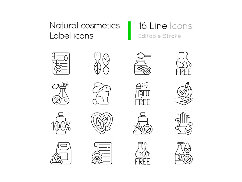 Natural cosmetic linear icons set