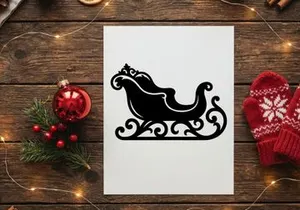 Silueta negra de un trineo decorativo navideño aislado sobre fondo blanco