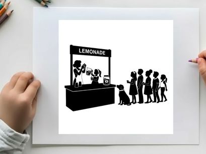 Silhouette of children and dog waiting for lemonade