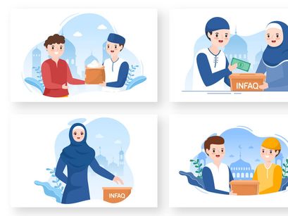 12 Muslim People Giving Alms Illustration