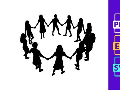 Children Holding Hands Circle Silhouette
