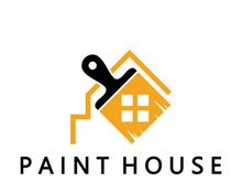 logo icon illustration house paint with a blend of brushes and rollers for house wall paint design, minimalist house, painting, interior, building, property business, wallpaper, vector concept