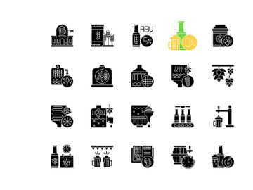 Brewing black glyph icons set on white space preview picture