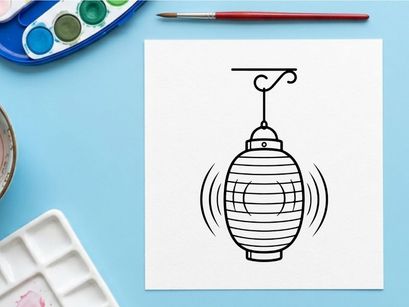 Lampion kertas gantung bercahaya lembut dalam dekorasi minimalis. Fitur lampu tradisional Asia memancarkan iluminasi hangat yang nyaman untuk interior yang tenang.