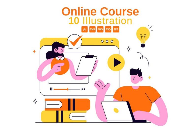 10 Online Course Vector Illustration