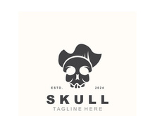 Skull skeleton logo vintage template idea on white background