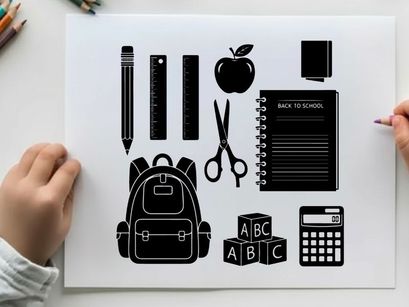 School supplies silhouette illustration for education and learning