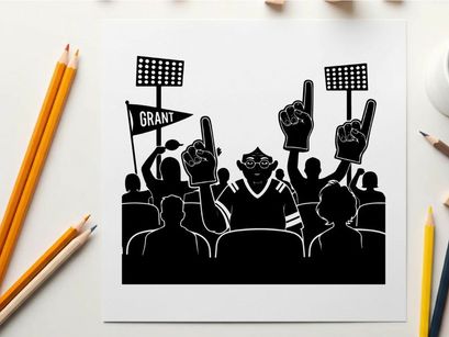 Silhouette of a sports fan cheering in a stadium