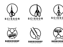 Scissors Logo Design, Barbershop Shaver Vector, Babershop Scissors Brand Illustration