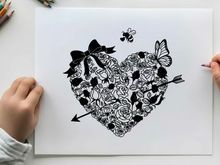 Silhouette heart with butterflies bows and arrows illustration