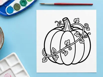 Decorative pumpkin with vine and leaves for autumn decor. Festive seasonal ornament for fall celebrations.