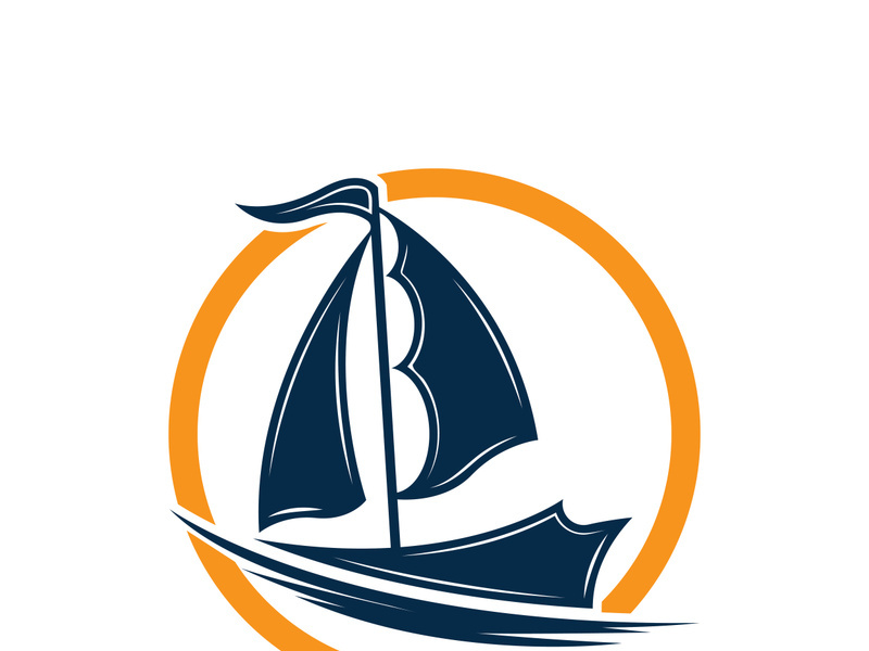 Sailboat boat on sea ocean wave with logo design simple ship