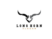 LongHorn Animal Logo Design, Farm Retro Vintage Horn Minimalist Simple Template Illustration