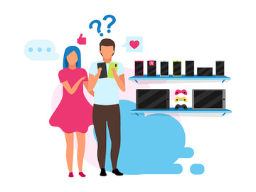 Couple choosing smartphone flat vector illustration preview picture