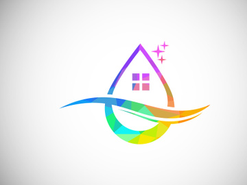Low Poly Cleaning Service Logo Design Template, Cleaning Company Logo Sign Symbol. preview picture