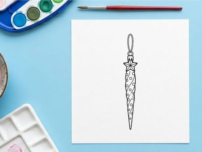 Christmas icicle ornament line art drawing, festive holiday tree decoration vector icon.