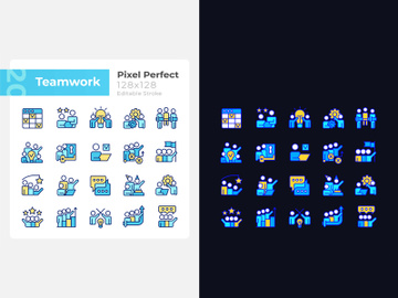 Teamwork pixel perfect light and dark theme color icons set preview picture