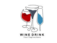 Beverage Wine Logo Design, Glass Illustration, Alcohol Drink Bottle, Company Product Vector