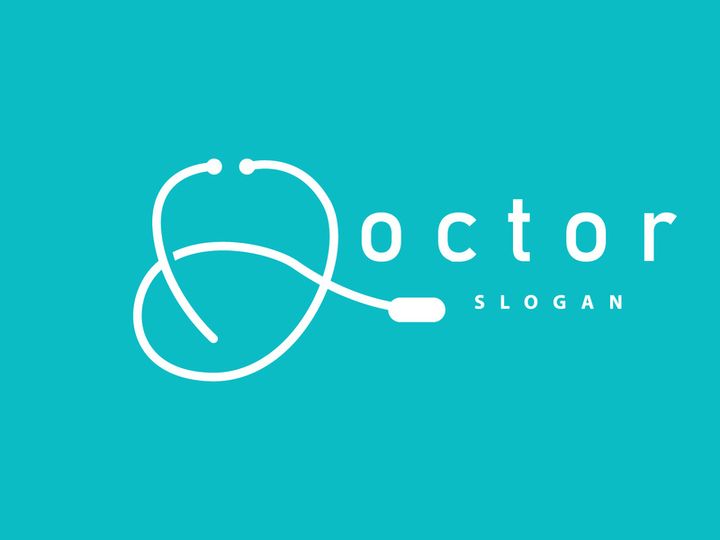 Stethoscope Logo, Simple Line Model Health Care Logo Design