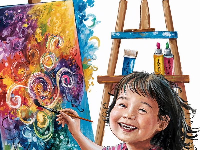 Cute girl smiling painting colorful artwork