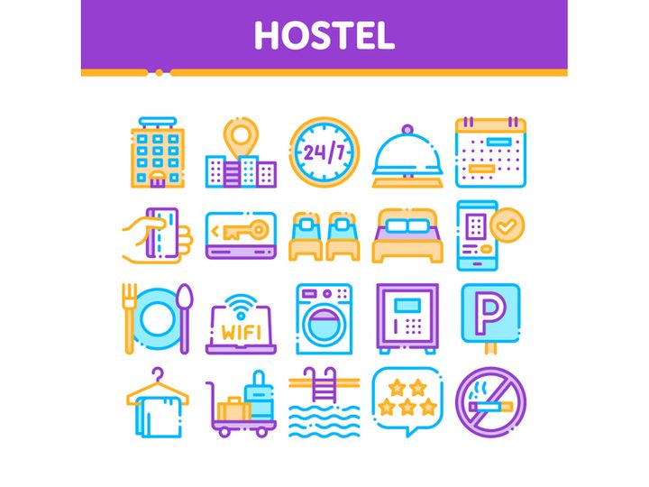 Hostel Elements Vector Sign Icons Set